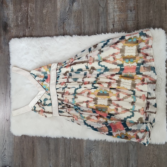 French Connection Abstract Silk Trimmed Empire Spring Dress - Picture 5 of 11